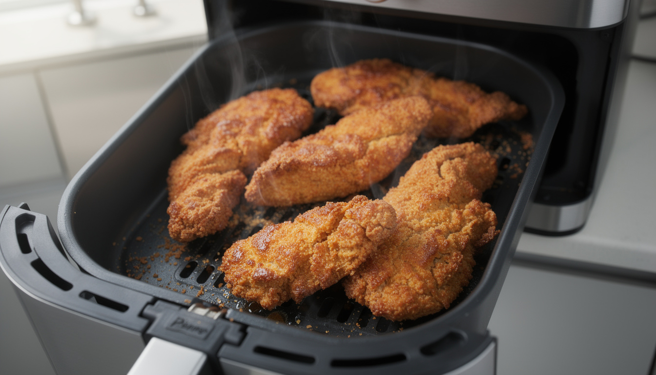 découvrez le temps de cuisson idéal des aiguillettes de poulet à l'air fryer pour une viande tendre et savoureuse, croustillante à souhait.