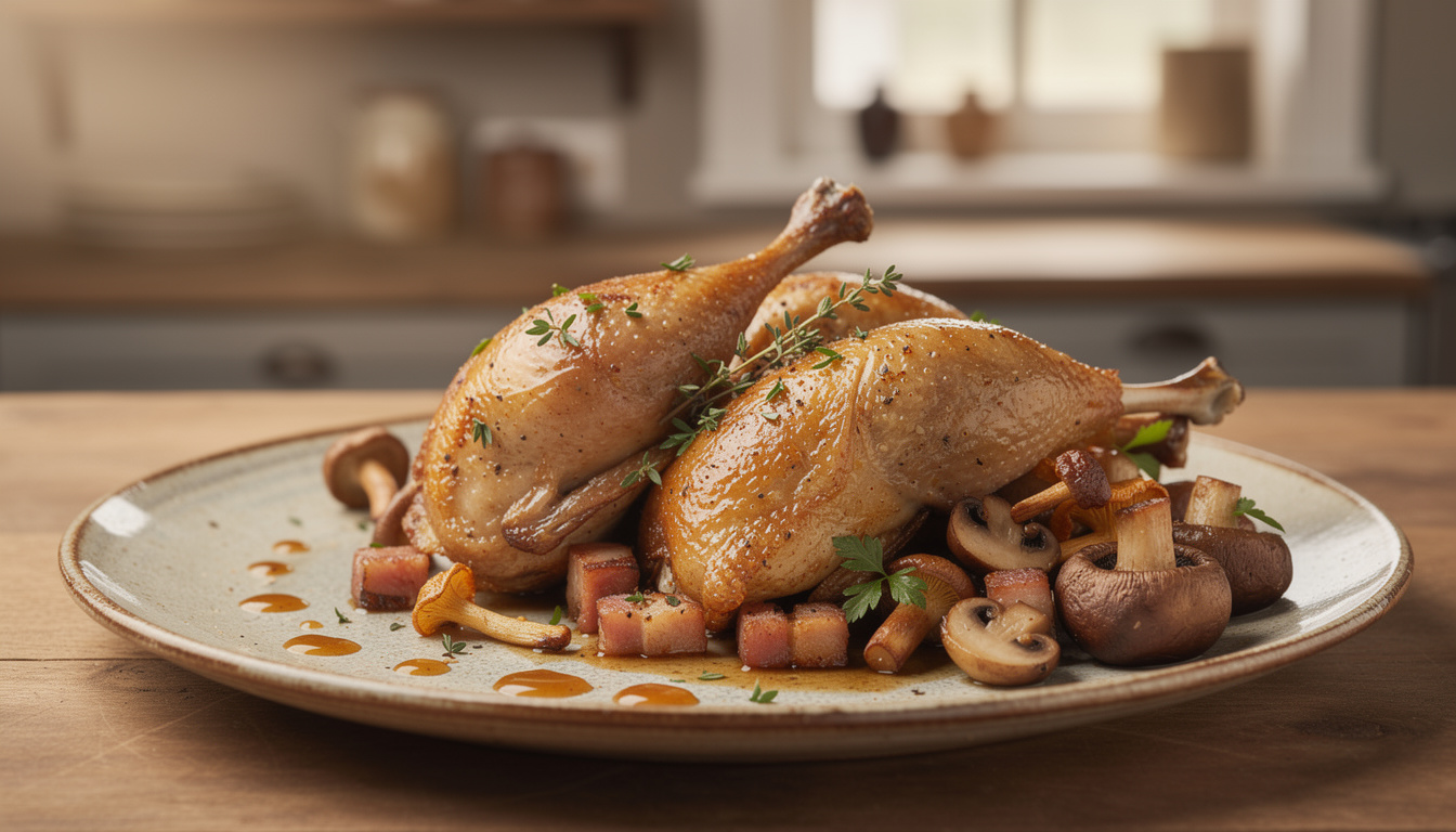 découvrez une recette savoureuse et facile à préparer : cuisses de canard aux champignons et lardons, idéale pour un repas réconfortant et gourmand.
