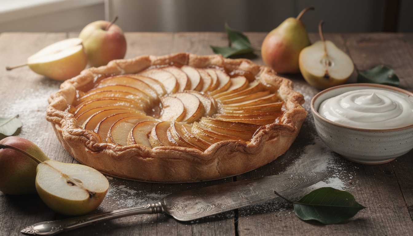 découvrez notre recette facile et gourmande de tourte aux poires et crème fraîche, parfaite pour un dessert savoureux et réconfortant.